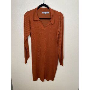 Absolutely Famous Womens Rust Dress S Ribbed Sleeve Knit Rayon long sleeve vneck